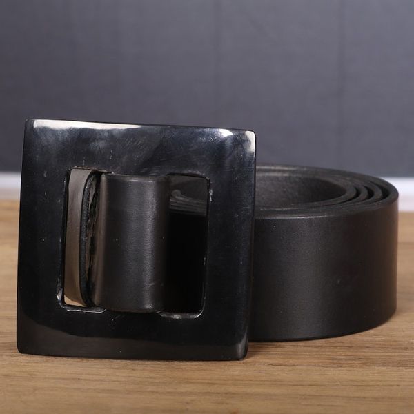 Alternate image for Dark Black Leather Belt with Square Buckle from Ghana Distinct Squared