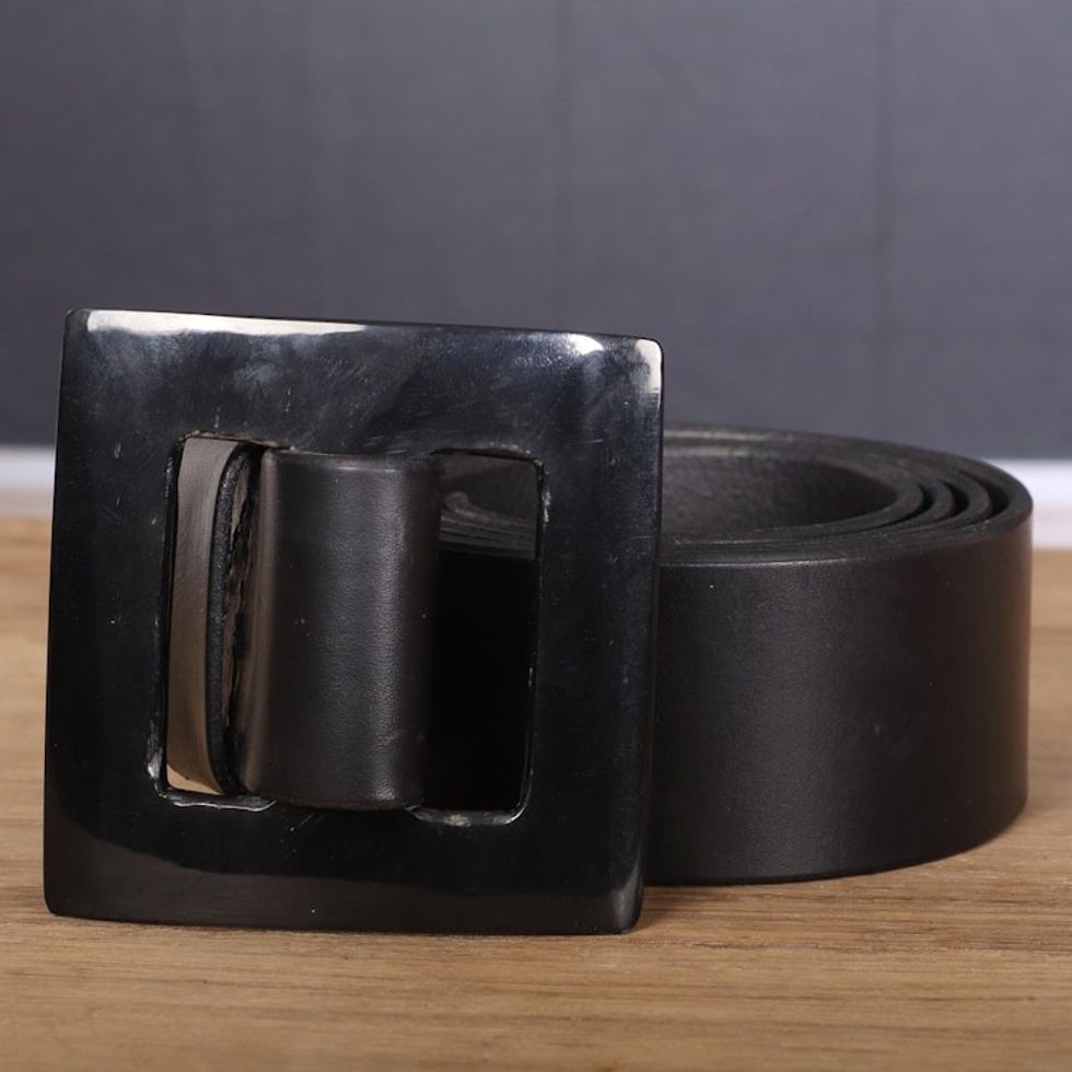 Dark Black Leather Belt with Square Buckle from Ghana 'Distinct Squared'