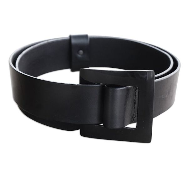 Alternate image for Dark Black Leather Belt with Square Buckle from Ghana Distinct Squared