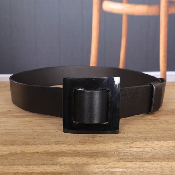 Alternate image for Dark Black Leather Belt with Square Buckle from Ghana Distinct Squared