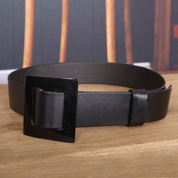Alternate image for Dark Black Leather Belt with Square Buckle from Ghana Distinct Squared