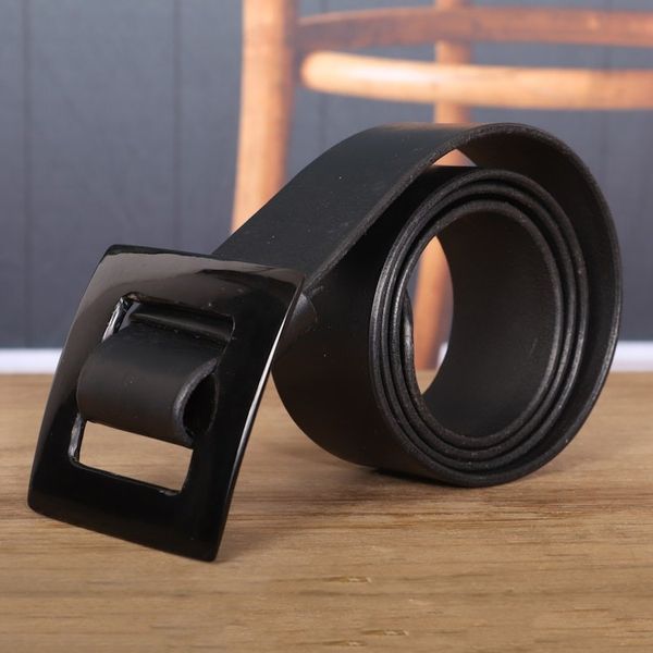 Alternate image for Dark Black Leather Belt with Square Buckle from Ghana Distinct Squared