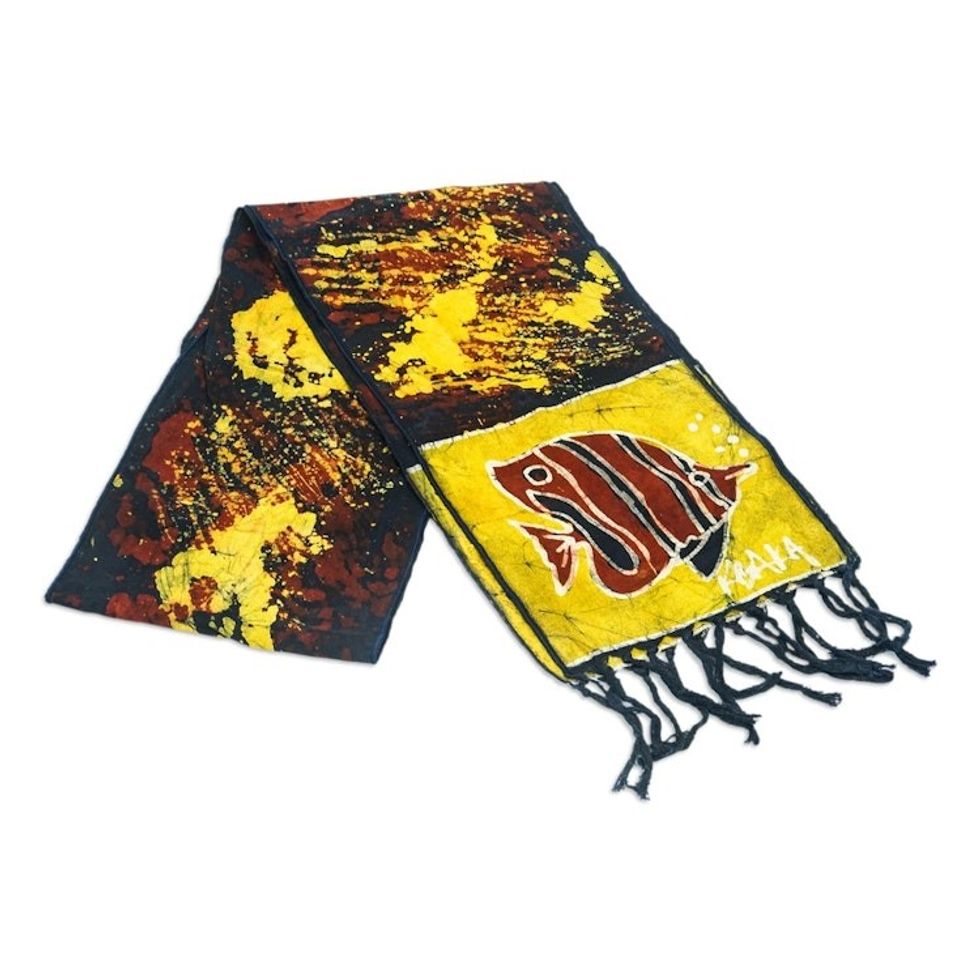 Batik Cotton Scarf with Angel Fish Motif 'Swimming Angel'