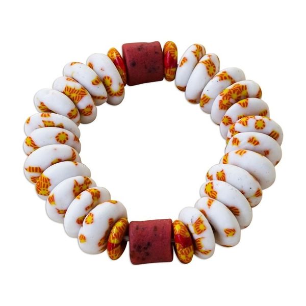 Alternate image for White and Red Recycled Glass Beaded Bracelet Beautiful Dream