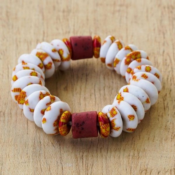 Alternate image for White and Red Recycled Glass Beaded Bracelet Beautiful Dream