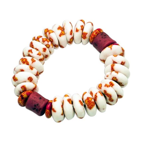 Alternate image for White and Red Recycled Glass Beaded Bracelet Beautiful Dream