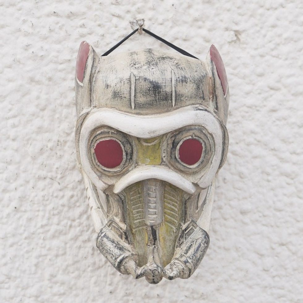 Futuristic Sci-Fi Sese Wood Mask Hand Carved in Ghana 'Tribal Robot'