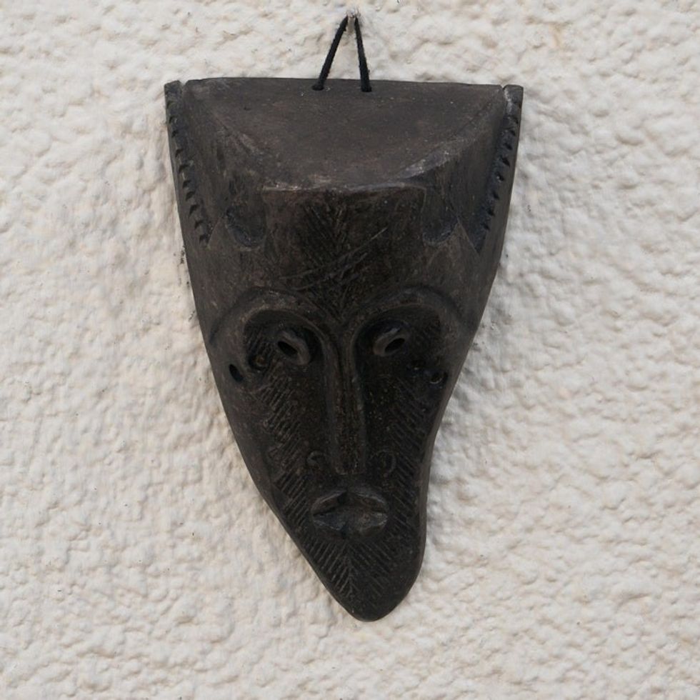 Hand Made Sese Wood Wall Mask 'Wide Eyes'