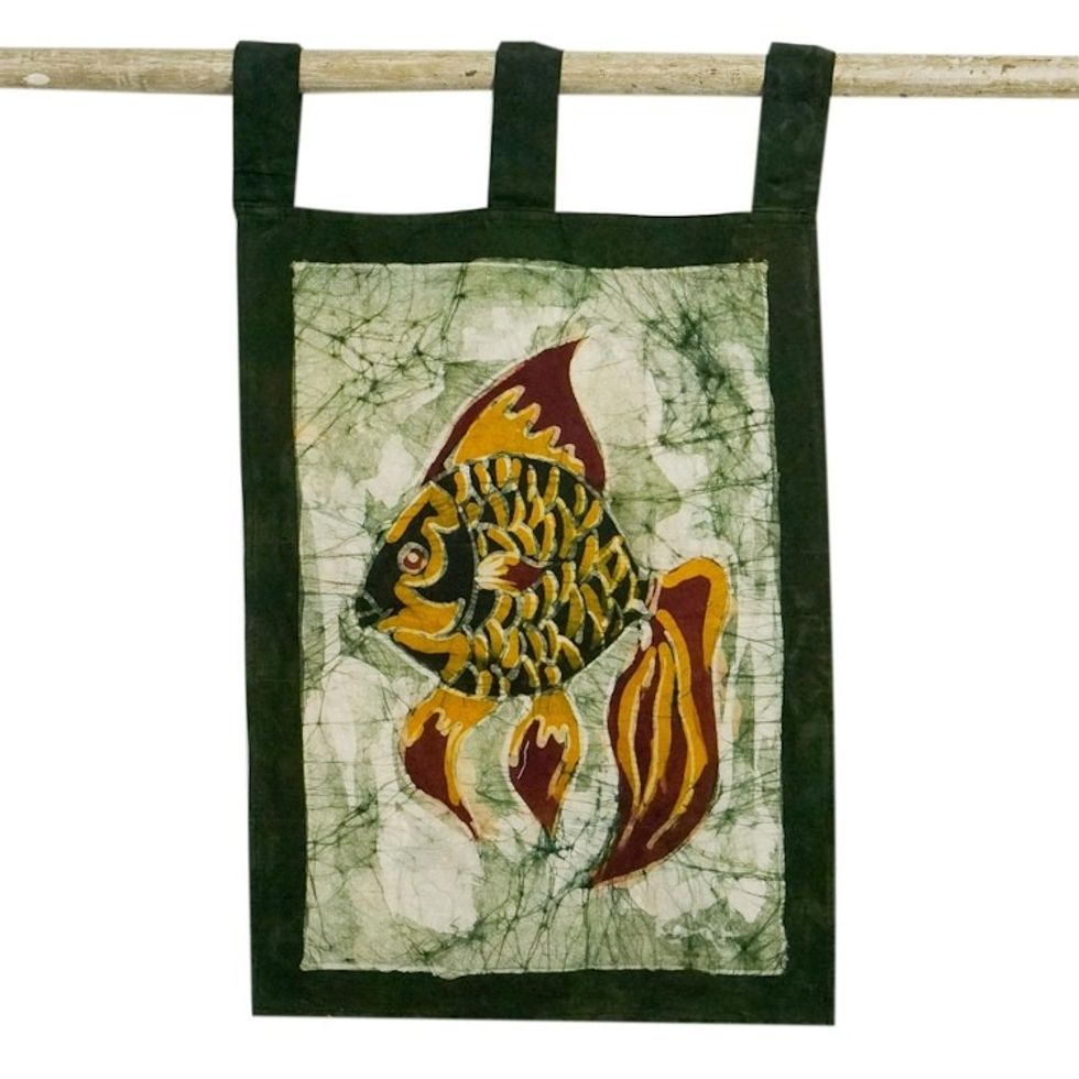 Cotton Wall Hanging with Fish Motif 'Go Fish'