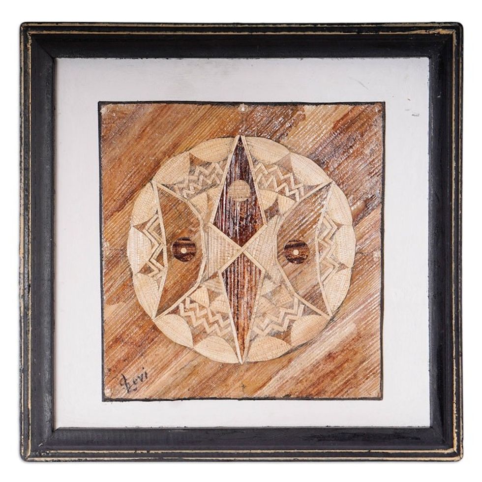 Traditional Baule-Inspired Geometric Natural Fiber Wall Art 'Baule Mask I'