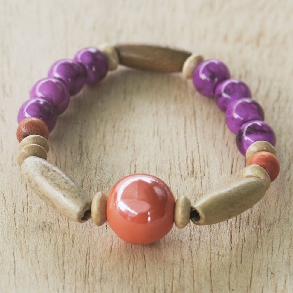 Eco-Friendly Purple Beaded Bracelet from Ghana 'Strong Heart'