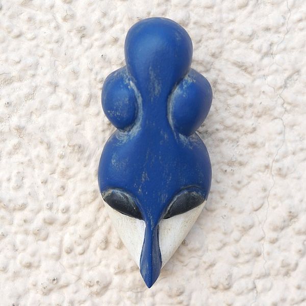 Alternate image for Hand-Painted Blue and White Queen Yaa Asantewaa African Mask Our Queen