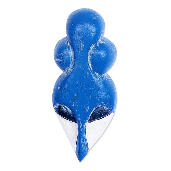 Alternate image for Hand-Painted Blue and White Queen Yaa Asantewaa African Mask Our Queen