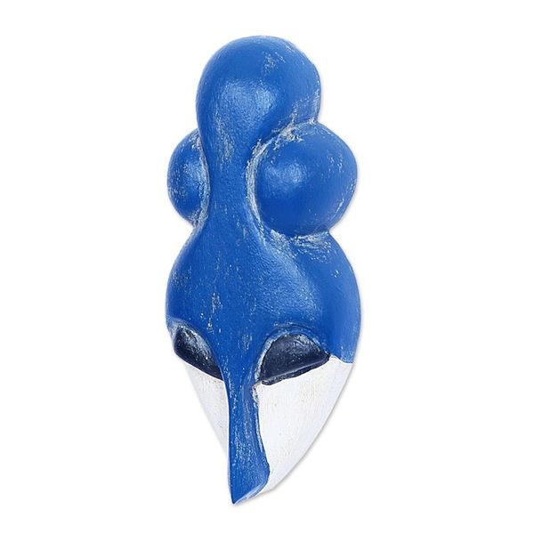 Alternate image for Hand-Painted Blue and White Queen Yaa Asantewaa African Mask Our Queen