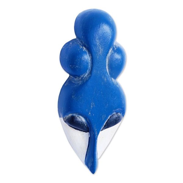 Alternate image for Hand-Painted Blue and White Queen Yaa Asantewaa African Mask Our Queen