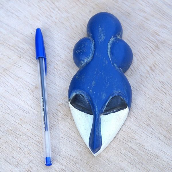 Alternate image for Hand-Painted Blue and White Queen Yaa Asantewaa African Mask Our Queen
