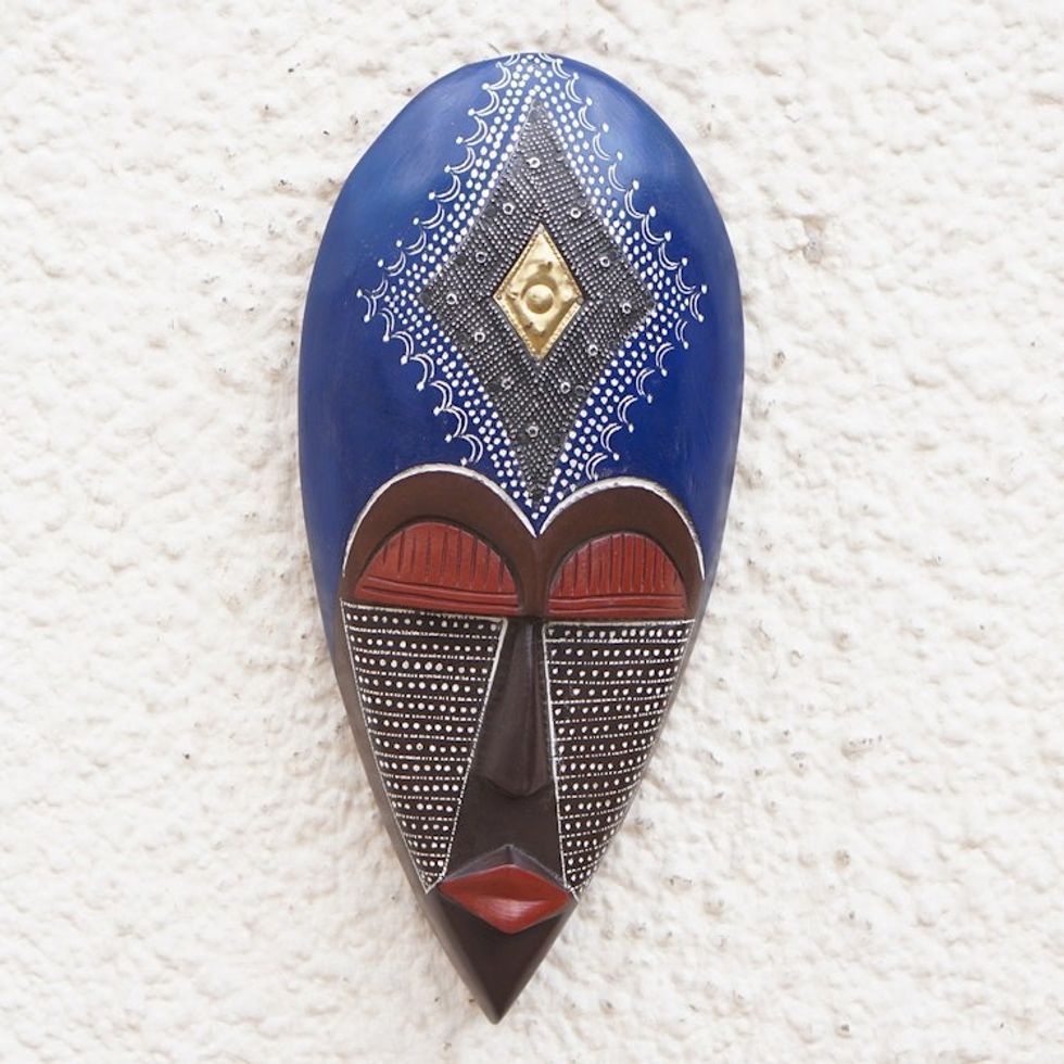 Hand-Painted Vibrant African Wood Mask Crafted in Ghana 'King of Africa II'