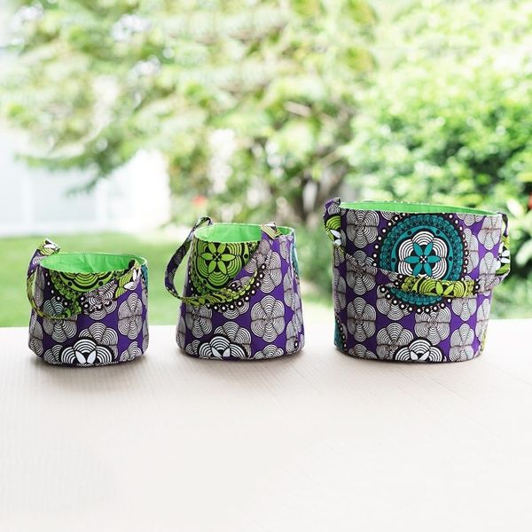 Alternate image for Set of 3 Cotton Baskets with Amethyst and Lime Floral Motifs Amethyst Spring