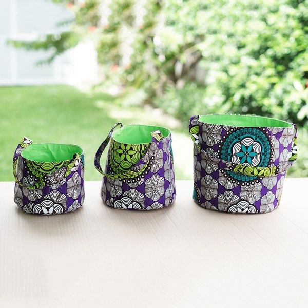 Alternate image for Set of 3 Cotton Baskets with Amethyst and Lime Floral Motifs Amethyst Spring