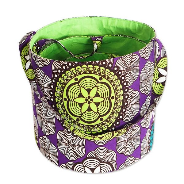 Alternate image for Set of 3 Cotton Baskets with Amethyst and Lime Floral Motifs Amethyst Spring