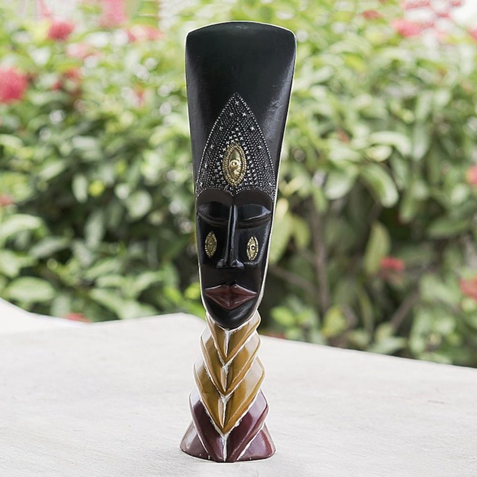 Ghanaian Artisan Crafted Queen-Themed African Wood Mask 'Future Queen'