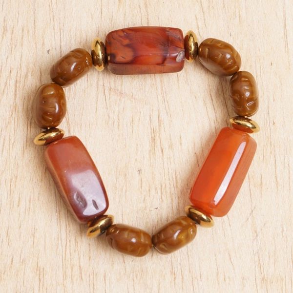 Alternate image for Recycled Glass and Natural Agate Beaded Stretch Bracelet Classic Darling