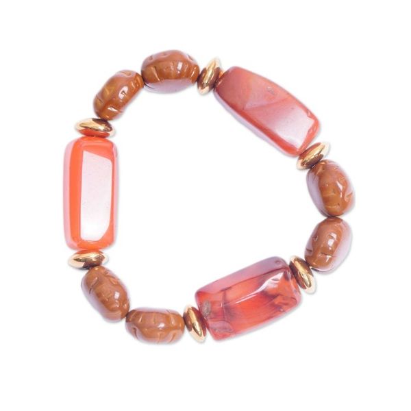 Alternate image for Recycled Glass and Natural Agate Beaded Stretch Bracelet Classic Darling