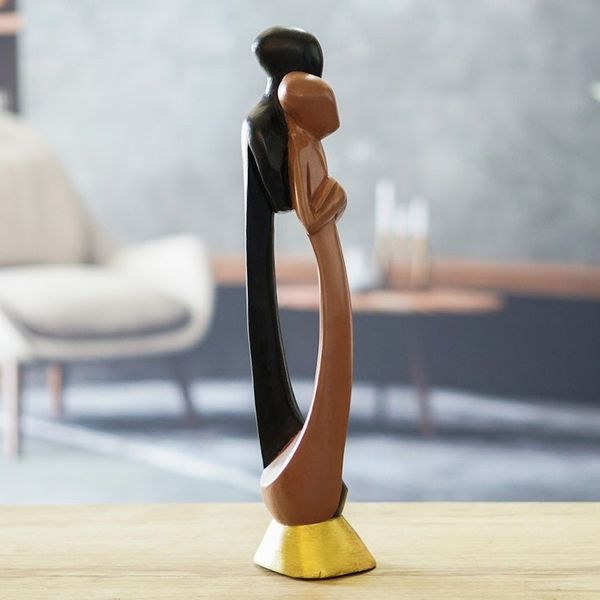 Alternate image for Hand-Painted Romantic Sese Wood Sculpture of Couple Ghanaian Lovers