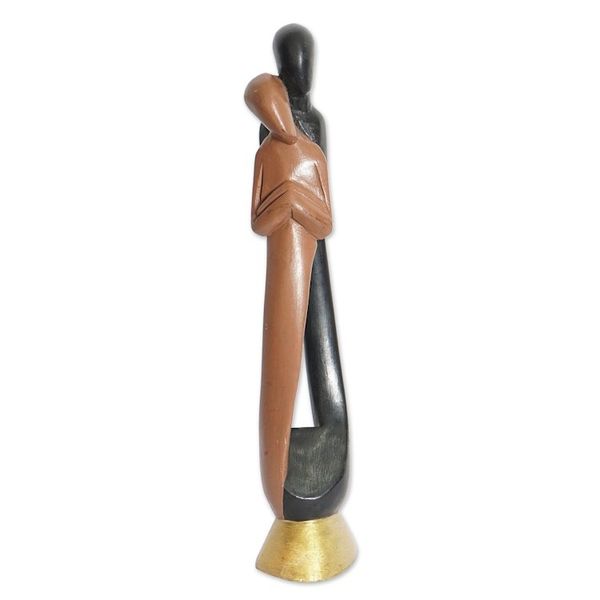 Alternate image for Hand-Painted Romantic Sese Wood Sculpture of Couple Ghanaian Lovers