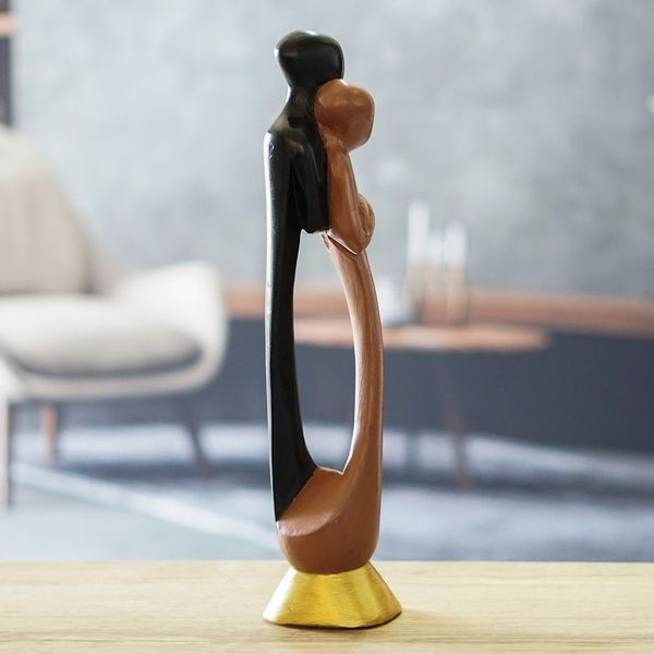 Alternate image for Hand-Painted Romantic Sese Wood Sculpture of Couple Ghanaian Lovers