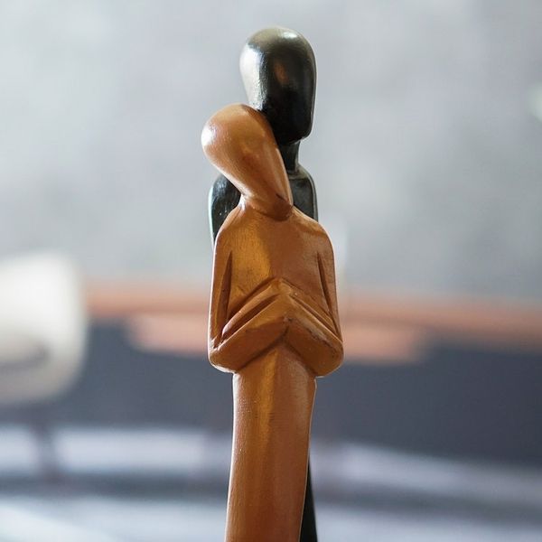 Alternate image for Hand-Painted Romantic Sese Wood Sculpture of Couple Ghanaian Lovers