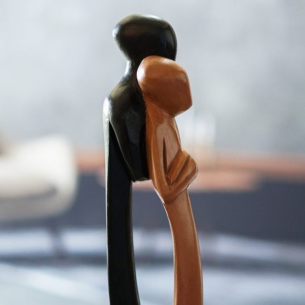 Alternate image for Hand-Painted Romantic Sese Wood Sculpture of Couple Ghanaian Lovers