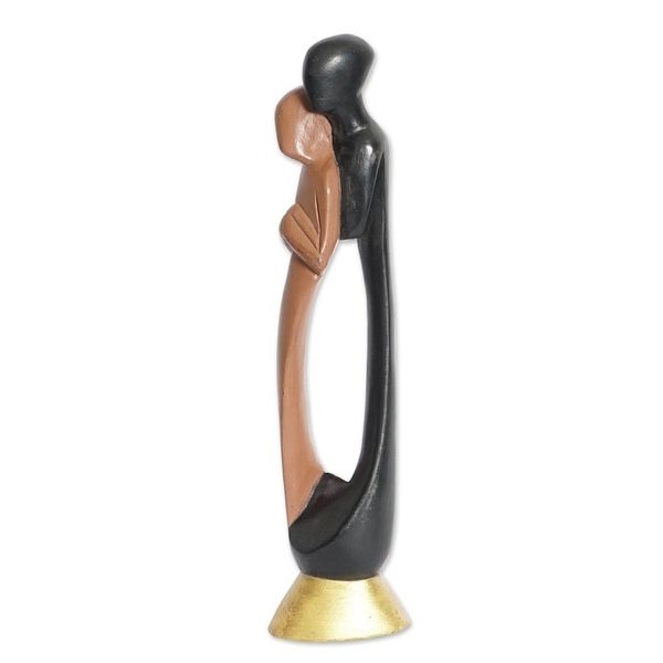 Alternate image for Hand-Painted Romantic Sese Wood Sculpture of Couple Ghanaian Lovers