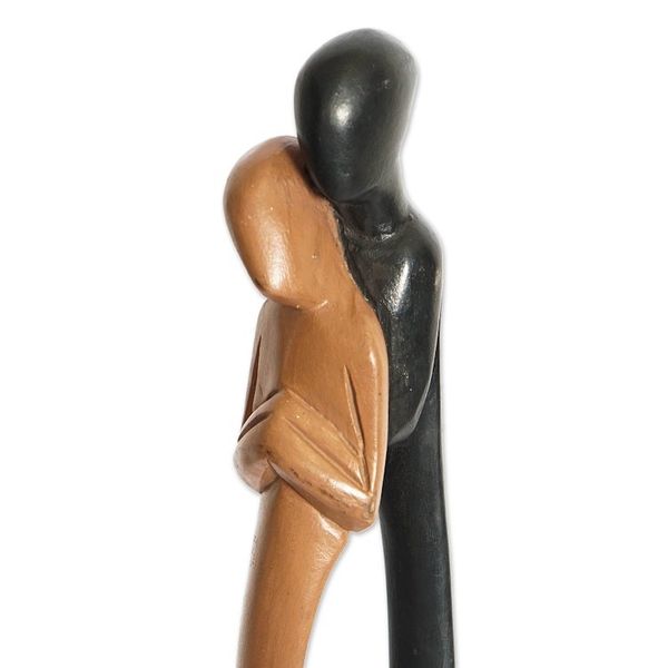 Alternate image for Hand-Painted Romantic Sese Wood Sculpture of Couple Ghanaian Lovers