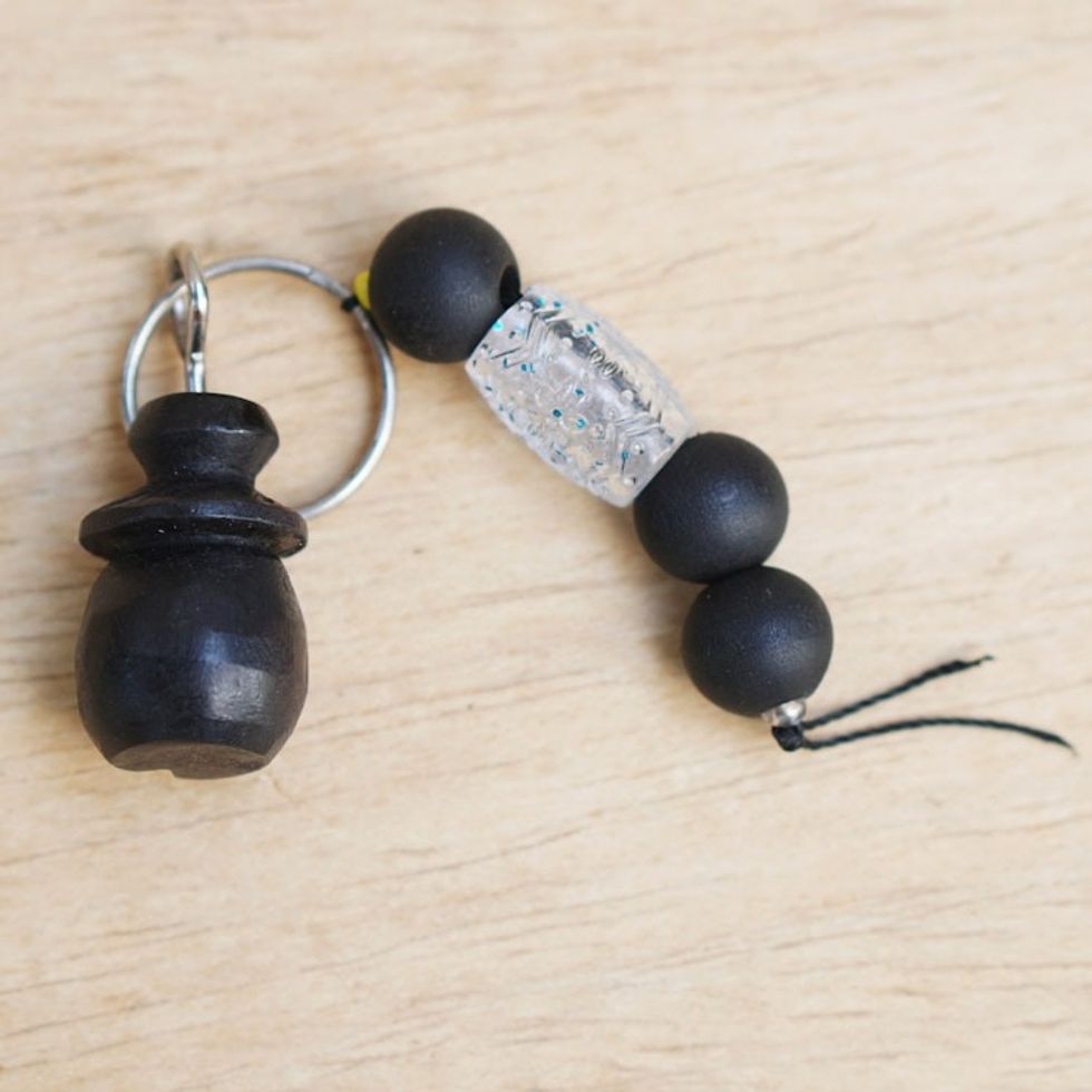 Handmade Ebony Hut Keychain with Recycled Glass Wood Beads 'Hut'
