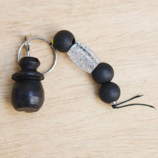 Alternate image for Handmade Ebony Hut Keychain with Recycled Glass Wood Beads Hut