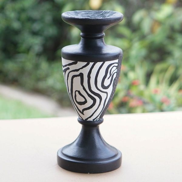 Alternate image for Wood Candle Holder with Embossed Aluminum Accents from Ghana African Wilderness