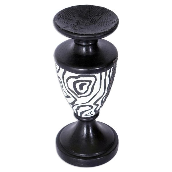 Alternate image for Wood Candle Holder with Embossed Aluminum Accents from Ghana African Wilderness