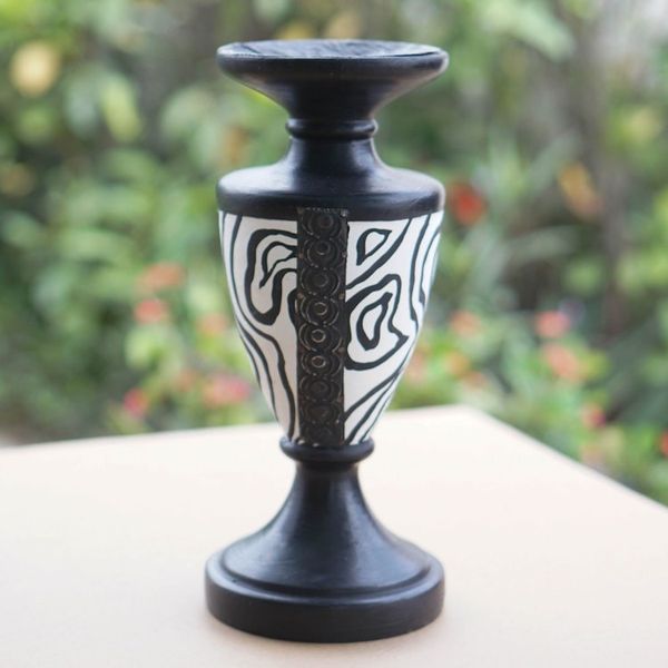 Alternate image for Wood Candle Holder with Embossed Aluminum Accents from Ghana African Wilderness