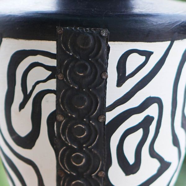 Alternate image for Wood Candle Holder with Embossed Aluminum Accents from Ghana African Wilderness