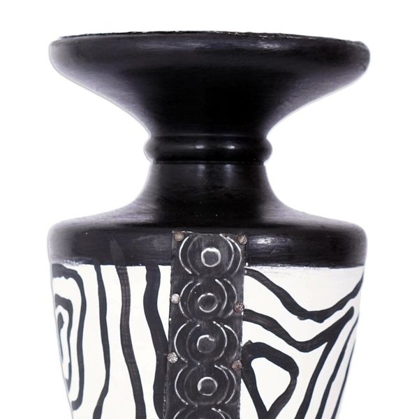 Alternate image for Wood Candle Holder with Embossed Aluminum Accents from Ghana African Wilderness