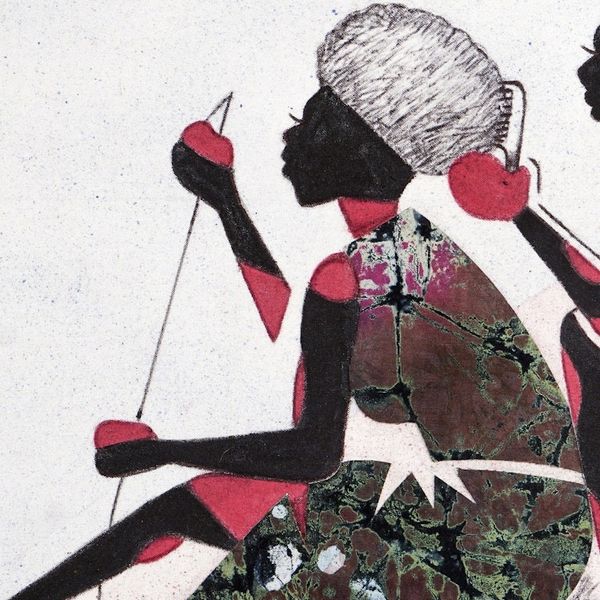 Alternate image for Signed and Handcrafted Cotton Batik Wall Art from Ghana Feminine Bonds
