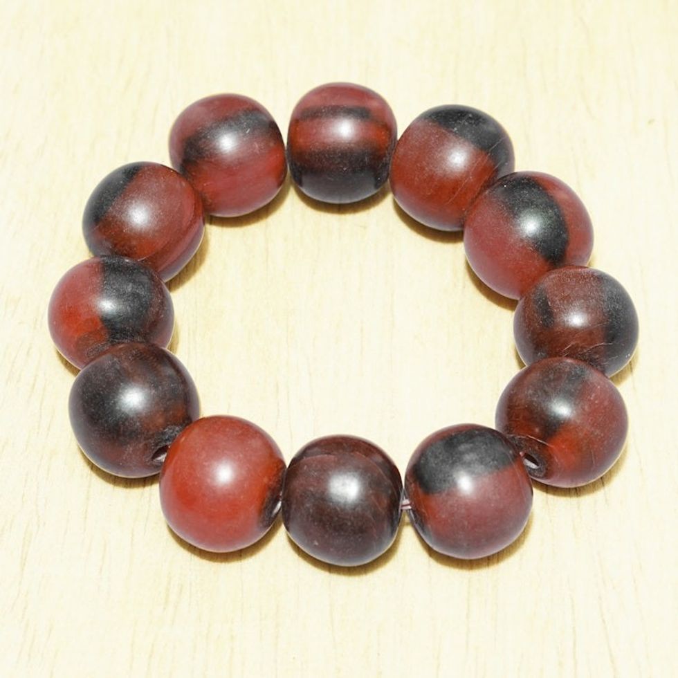 Brown and Black Beaded Stretch Bracelet from Ghana 'Hewale'