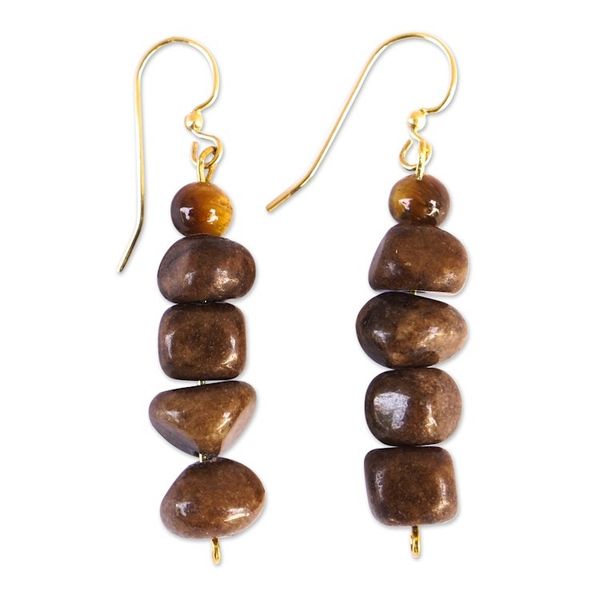 Alternate image for Natural Agate Beaded Dangle Earrings with Brass Hooks Vitality Pieces