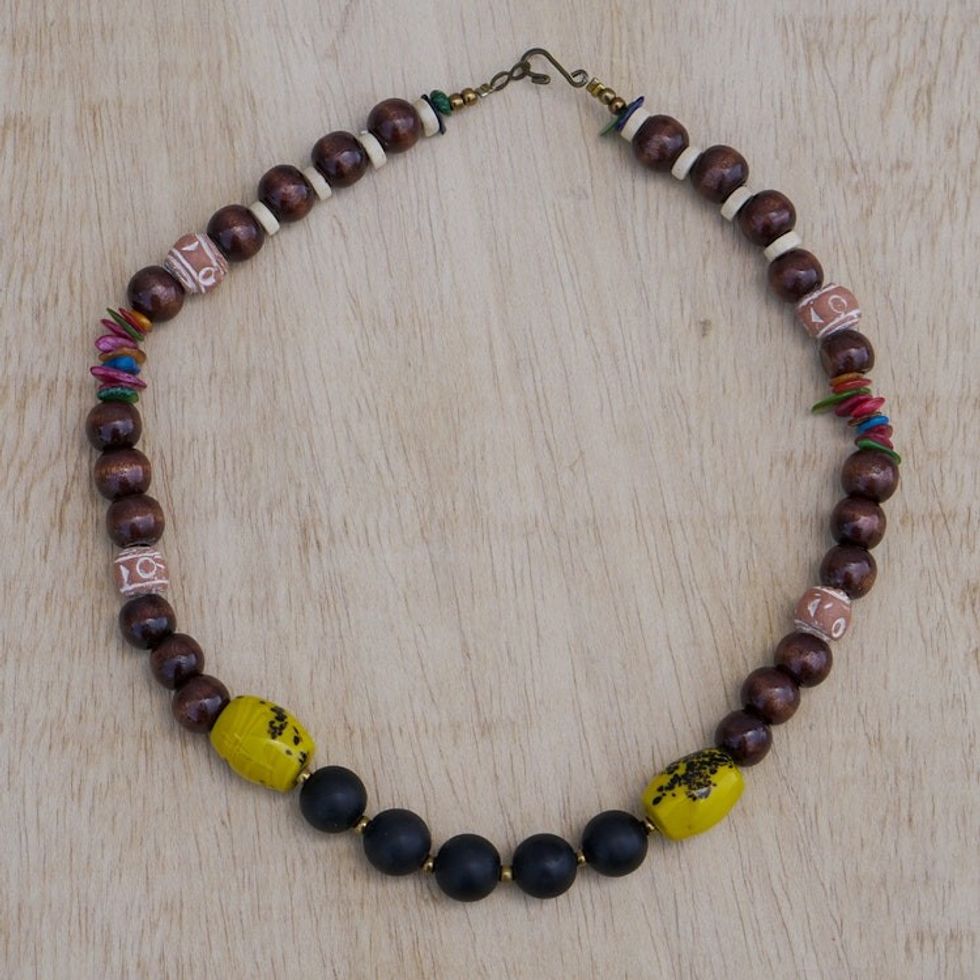 Ghanaian Artisan Created Recycled Glass and Agate Necklace 'Glimmers of Hope'