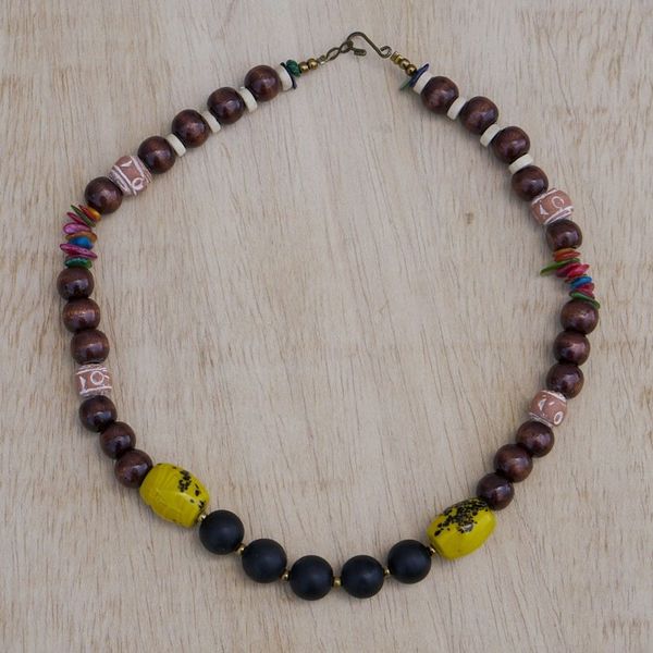 Alternate image for Ghanaian Artisan Created Recycled Glass and Agate Necklace Glimmers of Hope