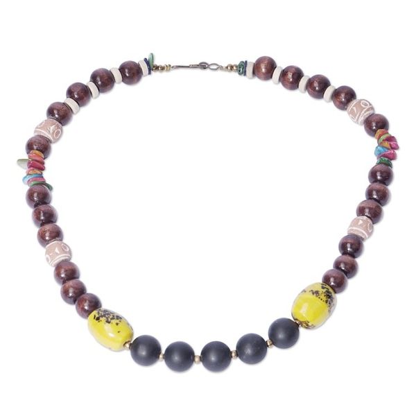 Alternate image for Ghanaian Artisan Created Recycled Glass and Agate Necklace Glimmers of Hope