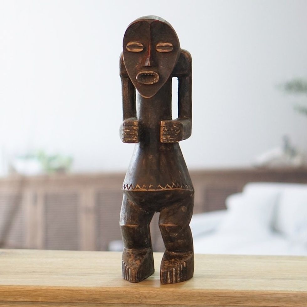 Original Wood Sculpture of Peaceful Ewe King 'Agorkoli'
