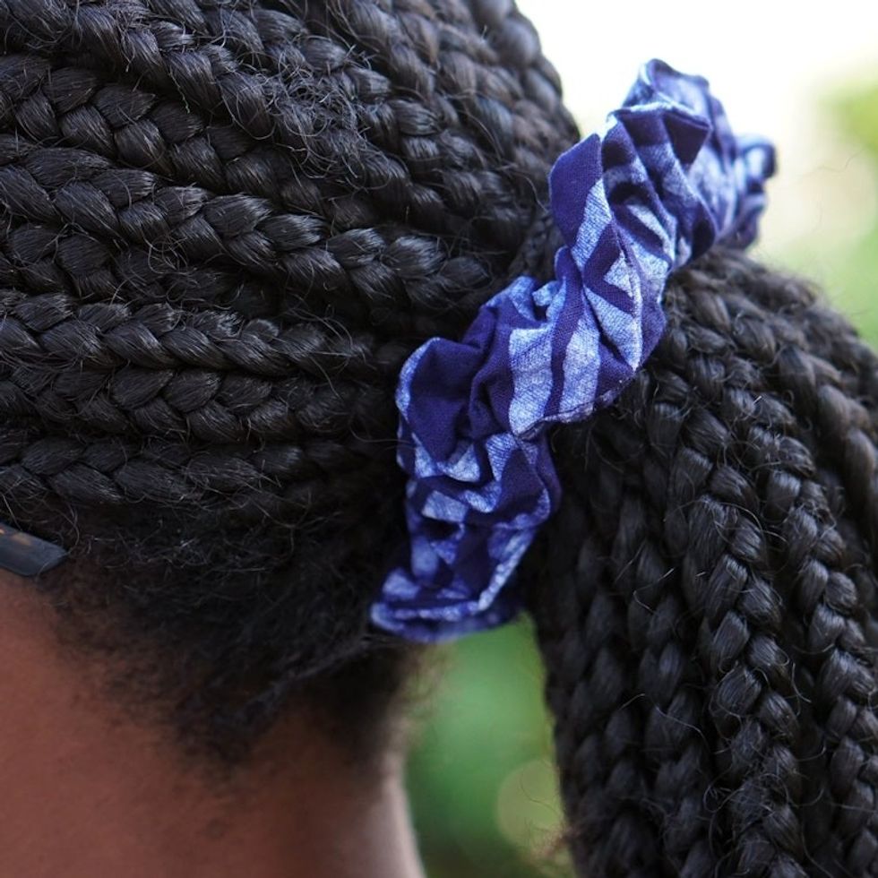 Pair of Indigo and White Patterned Cotton Scrunchies 'Thankful Indigo'