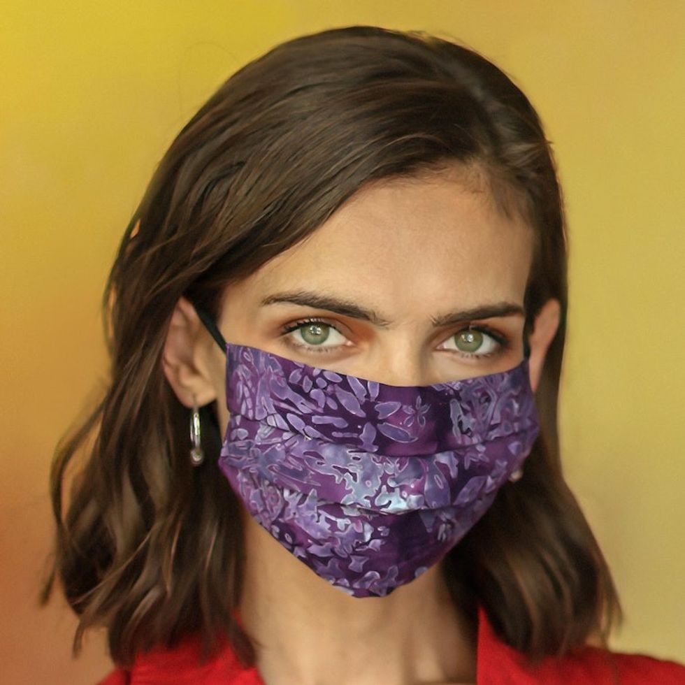 Set of 3 Double Layer Rayon Batik Elastic Loop Face Masks 'Island Allure'